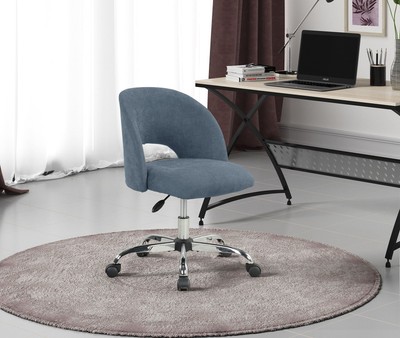Upholstered Open Back Office Chair with Textured Boucle Fabric, Casters