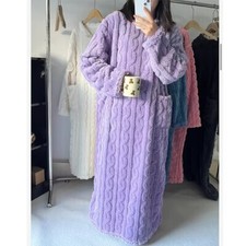 Winter Flannel Nightgowns Women Loose Sleepwear Jacquard Night Dress Thickened