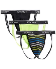 2(X)IST Men's Cotton Stretch Jock Strap 3-Pack, Color : MultiStripe/Green/Black