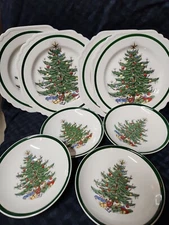Vtg Set 8 Cuthbertson Embossed Original Xmas Tree-4 bowls&Plates England Antique
