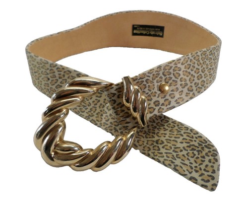 Gold Tone Chain Belt Leather Snake Print Accents Women display picture 2