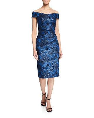 ZAC POSEN Metallic Floral Jacquard Blue Dress Size 2 | eBay