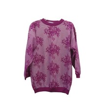 VTG 80'S PRIVATE LINE Fuchsia on Fuchsia Floral Pattern 3/4 Sleeve Sweater Sz M