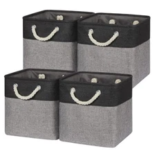 Set of 4 Storage Cubes 11x11 Storage Bins Black/Gray Basket for Organize-NEW