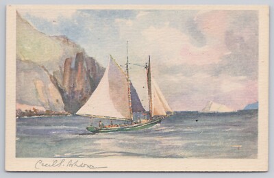 ''Down North'', Sailboat Labrador Coast, Tucks, artist signed Cecil Ashdown A7460