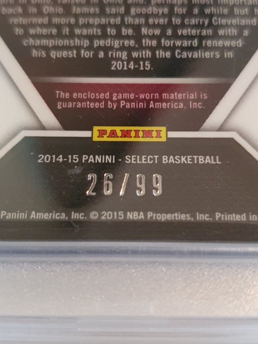 2014 Select LeBron James #PATCH PURPLE /99 Game Worn Jersey - PSA 9 (POP 5) - Picture 3 of 4