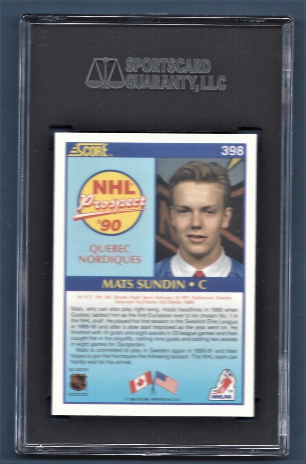 1990 Score Mats Sundin Nordiques 398 Rookie SGC 98 (10) 1354217005