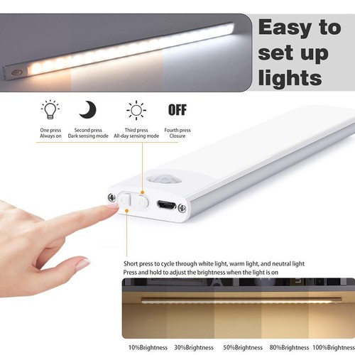 LED Motion Sensor Under Cabinet Closet Light USB Rechargeable Kitchen Lamp Strip - Picture 3 of 7