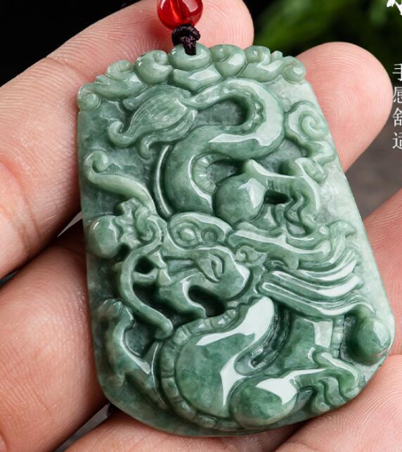 49mm Certified Natural Green Burma Jadeite Zodiac Dragon Pendant Necklace