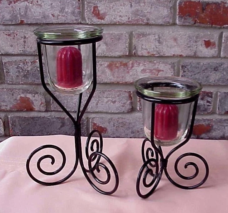 Wrought iron and on sale glass candle holders