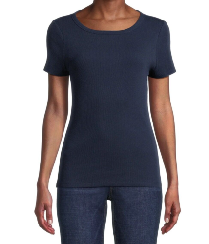 Women's Dark Navy Time and Tru Ribbed Tee with Short Sleeves size XL (16-18) - Picture 2 of 4
