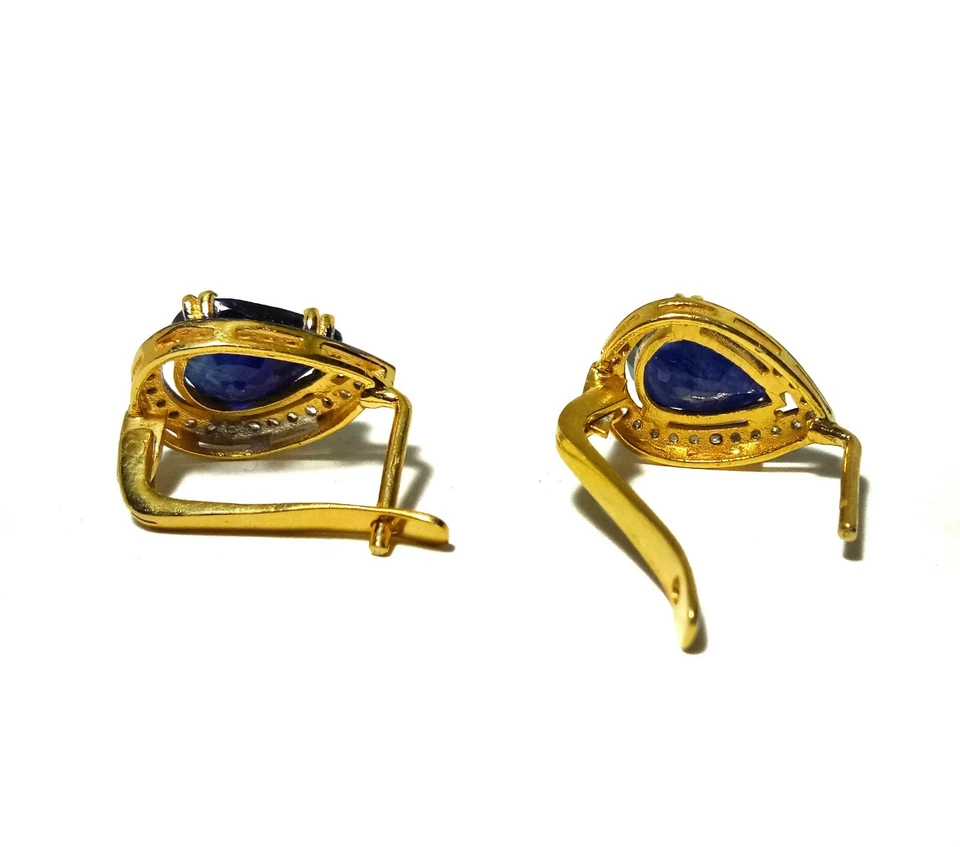 Zaffiro Gemma 925 Argento Sterling Pavé di Diamanti Bottone Russo Serratura - Immagine 2 di 2