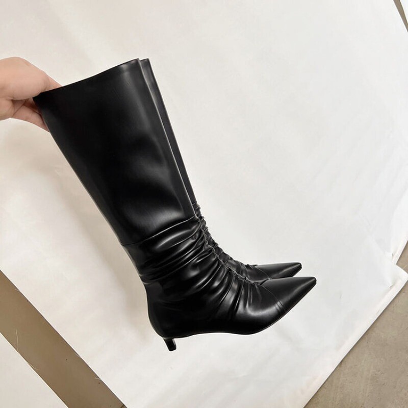 Womens Fall Winter Pointed Toe Kitten Heels Leather Casual Thin