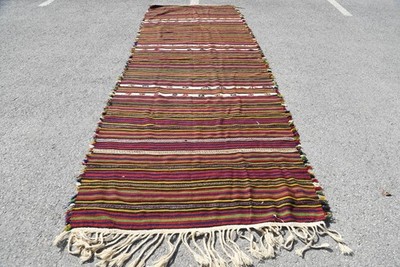 4,7x13,5 ft Rug, Turkish Vintage Rug, Red Kilim Wool Rug