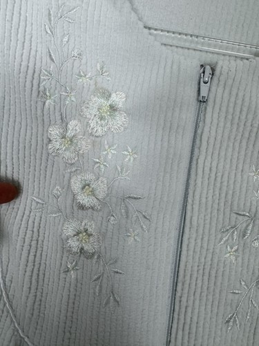 Miss Elaine Robe Womens Large Light Green Embroidered Zip Up Long Sleeve Pockets - Picture 4 of 14