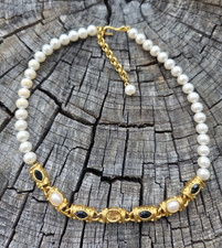 Vintage Napier faux Pearl Necklace w/ Black O...