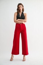 Front Seam Cropped Wide Leg High Waist Jeans - Mica