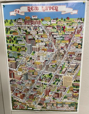 Vintage NEW HAVEN CT Cartoon Pictorial Local Business Map Poster 24 x 36''