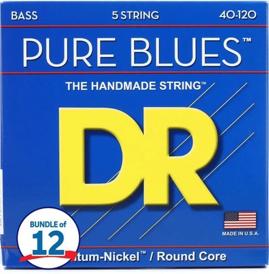 DR Strings PB5-40 Pure Blues Quantum-nickel/Round Core Bass Guitar Strings (12