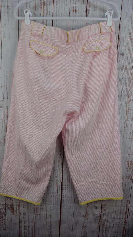 Calça Cappagallo Cropped Capris Feminina Tamanho 14 Rosa Listrada Primavera Algodão - Imagem 2 de 4
