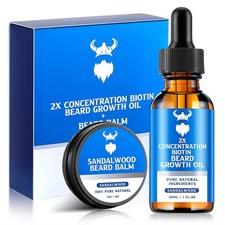 Beard Growth Oil  Beard Balm - Beard Growth Kit with 2X Concentration Biotin fo