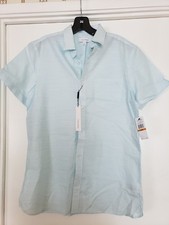 NWT Men s Calvin Klein Short Sleeved Shirt Cotton Blue Topaz Color Size S