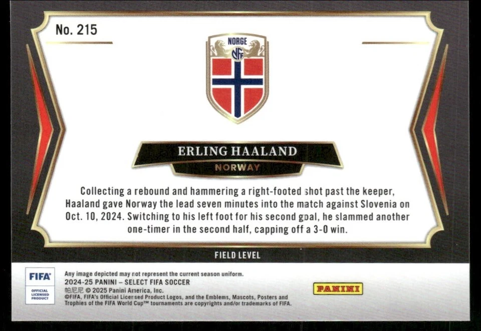 2024 PANINI SELECT FIFA ERLING HAALAND NORWAY #215 - Image 2 of 2