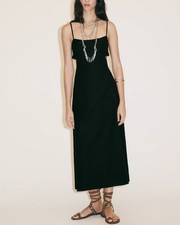 NWT ZARA Cut-Out Embroidered Midi Dress Black Linen Blend 0881/391 Women’s Small