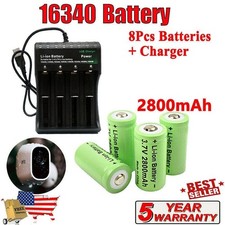 2800mAh Batteries CR123A 16340 Rechargeable Li-ion Battery / Smart Charger Lot  