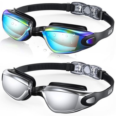 Aegend Swim Goggles 2-Pack, No Leaking One Size, Aqua & Bright Sliver