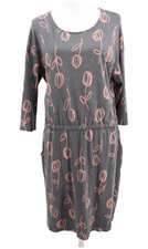 Boden Hettie Jersey Floral Midi Dress Womens 14R Gray Tulips 3/4 Sleeve Pockets