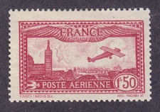 France C5 Mint OG 1930 1.50fr Deep Carmine View of Marseille Airmail Issue VF