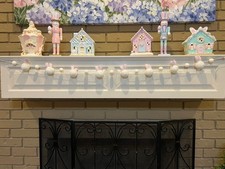 Easter Bunny Pom Pom Garland - White  Pink Felt Bunny Ear Banner - Spring Decor