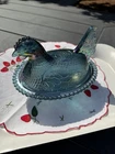 Vintage Blue/green Iridescent Indiana Carnival Glass Hen On Nest HON