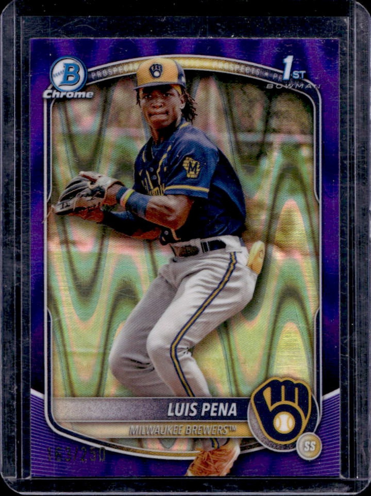 2025 Bowman Luis Pena Chrome Purple Raywave Refractor 1st #/250 Brewers