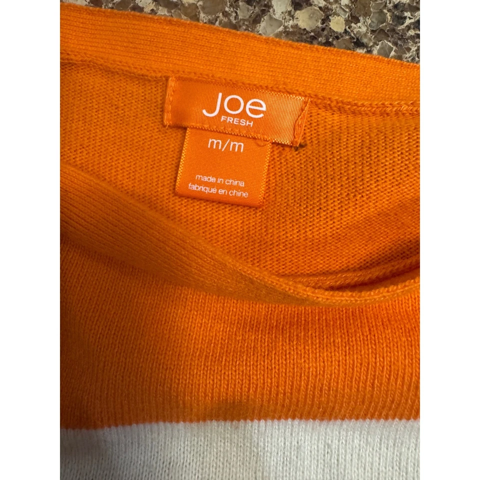 Joe Fresh Striped Sweater Orange White Pink Tan Size Medium Cashmere Blend - Image 2 of 4