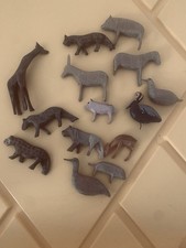 Lot Of 14 Hand Carved Minature Safari Animals