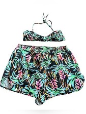 Vintage 90s swimsuit two piece bikini top high waist shorts floral size 9