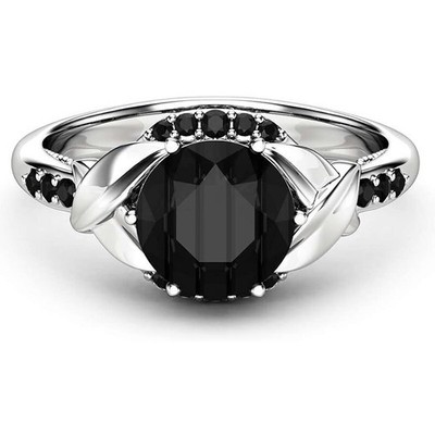 2 kt runder schwarzer Diamant Solitär Versprechen Verlobungsring 14 K Weißgold Oberfläche