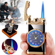 Luxus Feuerzeug Gas mit Uhr & LED-Lampe Design Style Rocker Arm Schwarz DE