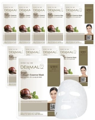 DERMAL Snail Collagen Essence Facial Mask Sheet 23g Pack of 10 - Skin