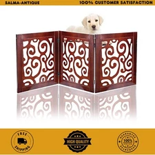 Safety Pet Gate for Dogs – Free-Standing & Foldable - Decorative Scroll Woode