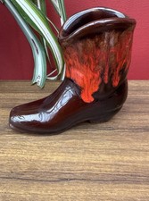 Vintage Brown Orange Drip Glazed Boot Mid Century Bud Vase