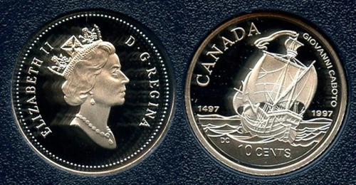 SILVER PROOF JOHN CABOT 1997 500th ANNIVERSARY CANADA 10¢ SHIP MATTHEW KM# 299