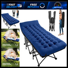 Folding Camping Cot for Adults, 28" Wide with Comfortable Mattress, Navy Blue