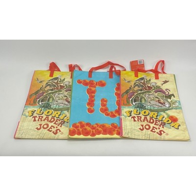 Florida Trader Joes Reusable Grocery Bag Orange Theme Lot Of 3 NWT