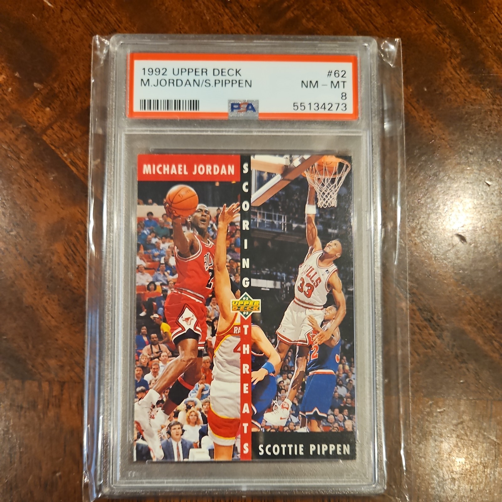 1992-93 Upper Deck 62 Michael Jordan Scottie Pippen Scoring Threats PSA 8 Graded