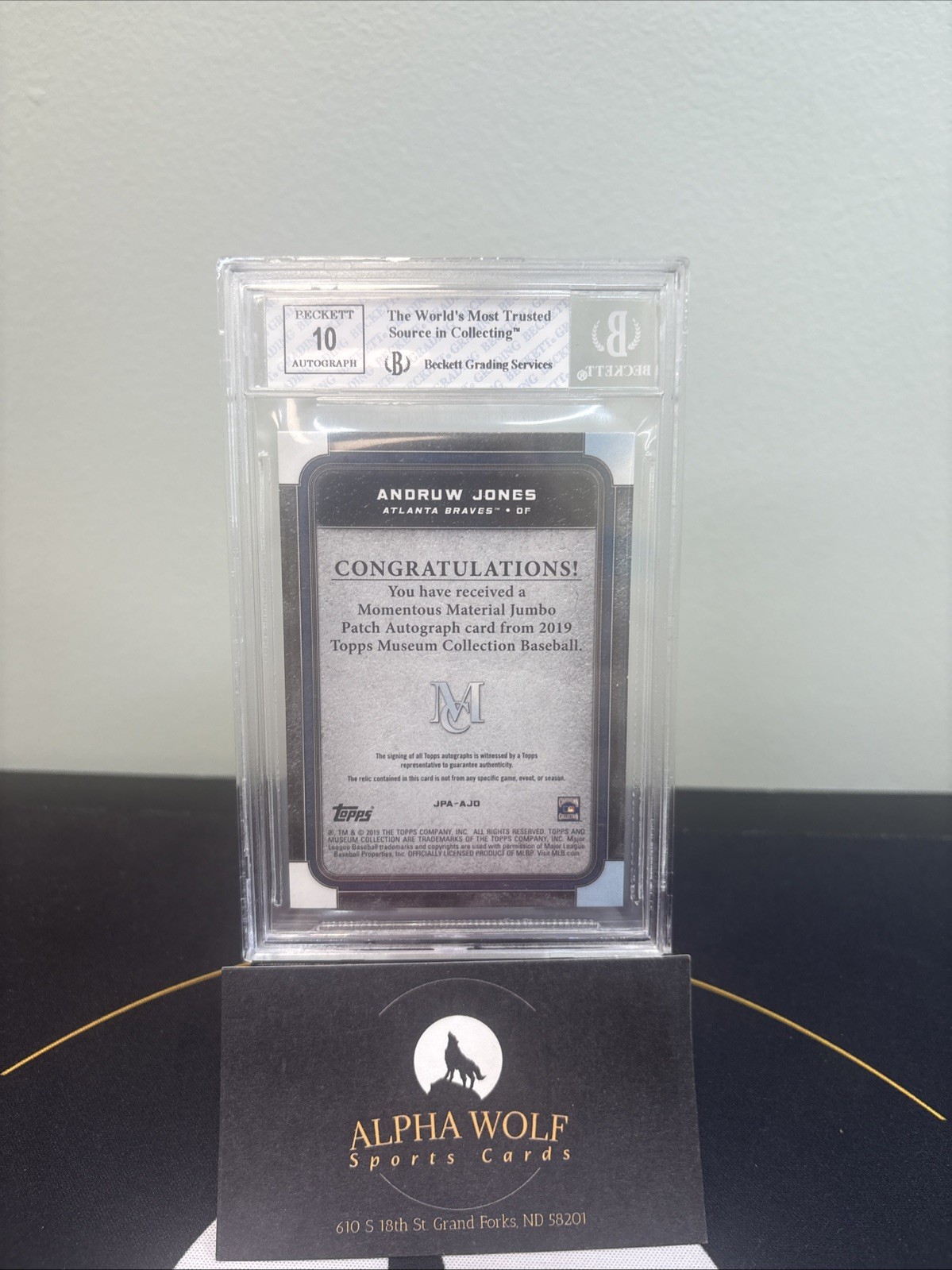 2019 Topps Museum Collection #JPA-AJO Andruw Jones Jumbo Patch Auto /15 BGS 8 10 view 2