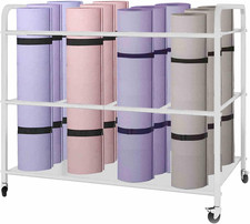 Yoga Mat Storage Rack with Wheels - Home Gym Organizer for Fitness Equipment