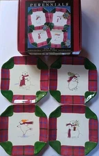 Pfaltzgraff Perennials 4 Snow Bear 9” Luncheon Plates Square Christmas Holiday